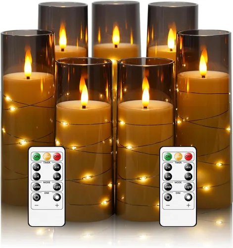 Miniatura 7 de Eebuss Velas sin llama con cuerda de estrella incrustada, velas LED de pilar a pilas con temporizador y control remoto, decoración del hogar