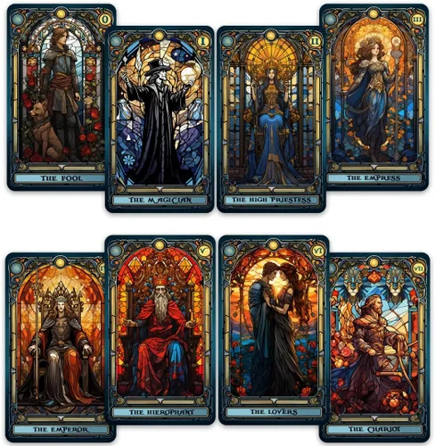CRAFTERIAN Cartas de Tarot de Vidrio Emplomado, Baraja de 78 Cartas de Tarot con Bordes Metalizados, Cartas de Tarot Originales para Principiantes y