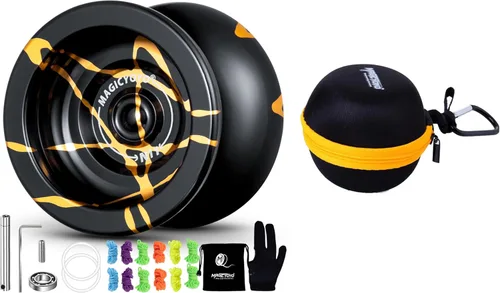 MAGICYOYO N11 Yoyo N11 - Bola profesional Yoyo N11 de aleación de doble propósito (negro con dorado) con saco, guante, 12 cuerdas Yoyo y kit de