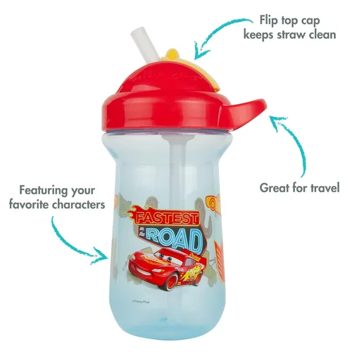 Miniatura 2 de The First Years Disney/Pixar Cars - Vaso con popote para niños pequeños, a prueba de derrames, con tapa abatible, a partir de 18 meses, 10 onzas