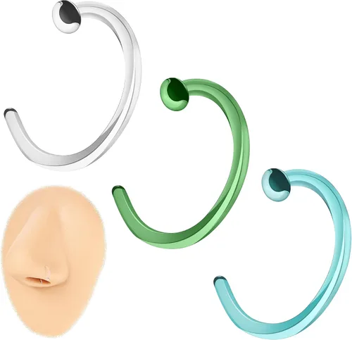 ZS 3 piercings de cristal para la nariz transparentes, 0.63 oz, cartílago curvado, hélice, hélice, nariz, piercing para tabique, joyería para