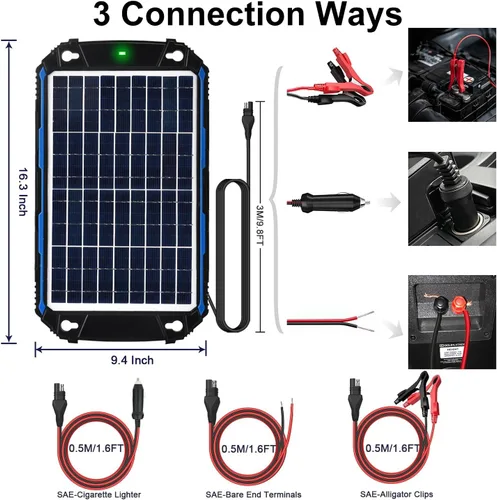 Miniatura 5 de SUNER POWER Cargador de batería solar impermeable de 10 W y 12 V y mantenedor Pro, controlador de carga UltraSmart MPPT incorporado, kits de carga