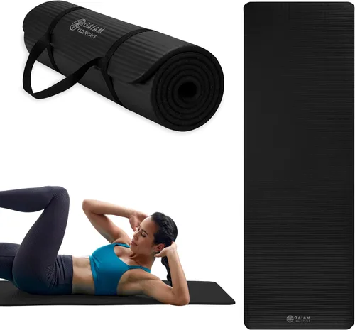Miniatura 2 de Gaiam Essentials - Alfombrilla de yoga y pilates, fitness y ejercicio de 2/5 pulgadas de grosor (0.394 in) con correa de transporte fácil de Negro