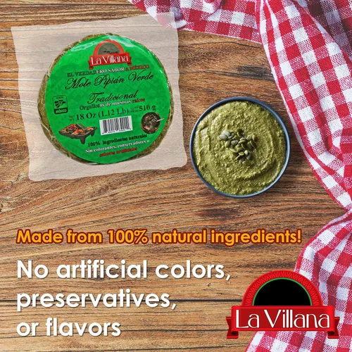 Miniatura 4 de La Villana - Auténtico molé mexicano - Ingredientes naturales - Pipián Verde - Paquete de 3 - 18 oz cada uno