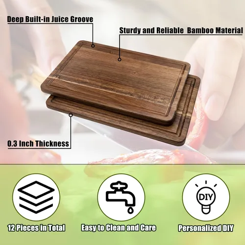 Miniatura 3 de Patelai Juego de 12 tablas de cortar lisas a granel para cocina, tablas de cortar rectangulares en blanco, tablas de servir para manualidades
