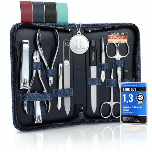 Miniatura 8 de Juego de manicura para mujeres y hombres – Kit de aseo profesional de 12 piezas con herramientas de primera calidad, funda de cuero genuino y lima