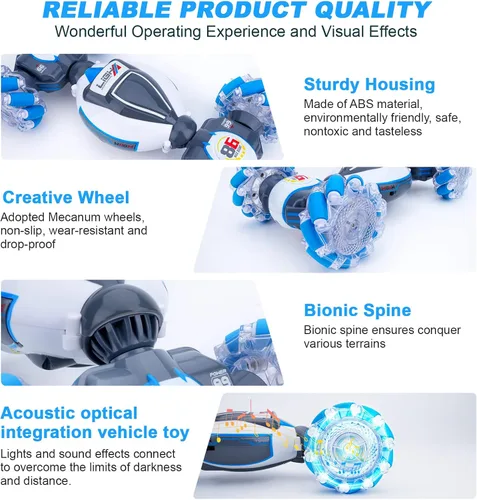 Miniatura 8 de Fosgoit Auto de acrobacias RC con detección de gestos, juguetes para niños y niñas de 6 a 12 años de edad, auto de control remoto 4WD, rotación