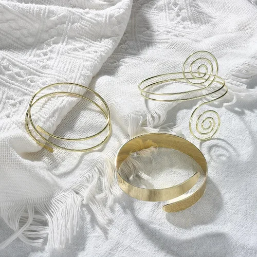 Miniatura 5 de FUNRUN JEWELRY Brazalete para la parte superior del brazo para mujer, brazalete dorado para el brazo, pulseras ajustables, espiral, brazalete