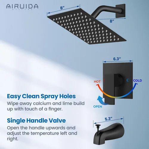 Miniatura 4 de Airuida Juego de Grifería de Ducha con Caño de Bañera Kit de Grifería de Bañera Kit Completo de Acabados de Ducha y Bañera con Válvula de Negro mate