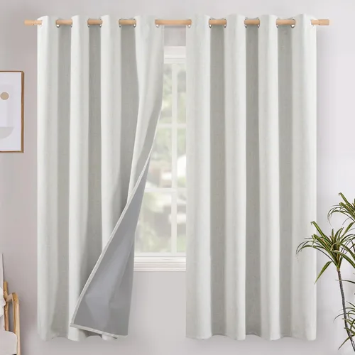 Miniatura 100 de YoungsTex - Cortinas opacas de lino para dormitorio, oscurecimiento de la habitación, cortinas con textura de lino, paneles con aislamiento térmico