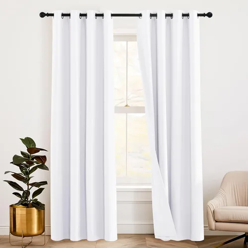 Miniatura 58 de RYB HOME 3 en 1 insonorizadas - oscurecedoras - cortinas de lino con aislamiento, cortinas de ahorro de energía con bloqueo de ruido para Lino blanco