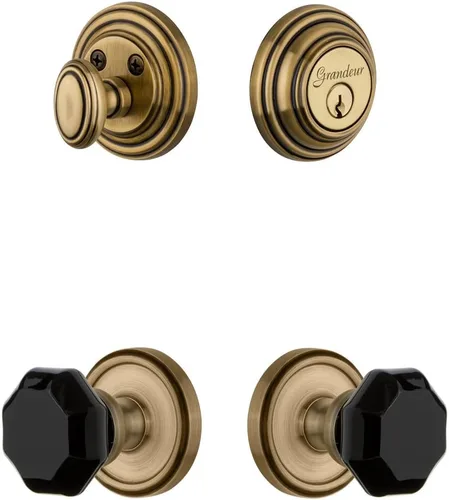 Miniatura 2 de Grandeur Hardware 851255 Georgetown Roseta con pomo Lyon y cerrojo a juego, tamaño del respaldo: 2.375 pulgadas, níquel satinado