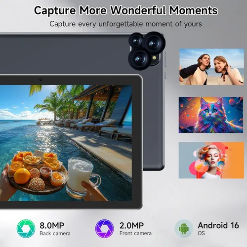 Miniatura 3 de Tablet Android 15 10 pulgadas 12GB RAM+64GB ROM/ 1TB expandible, pantalla táctil HD 1280 * 800, WiFi6 5G BT 5.0, tabletas 2 en 1 con funda