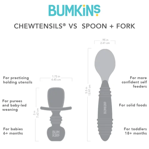 Miniatura 5 de Bumkins Juego de Utensilios para Bebés, Cucharas de Silicona Chewtensils para Mojar, Autoalimentación, Destete Dirigido por el Bebé, Aprendizaje