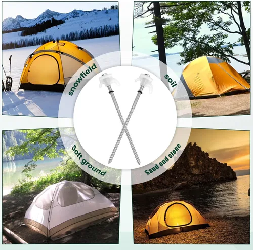 Miniatura 9 de Paquete de 12 estacas de tienda de 8" con tornillo para anclajes de suelo resistentes - Estacas de tienda de camping - Estacas de tienda roscadas