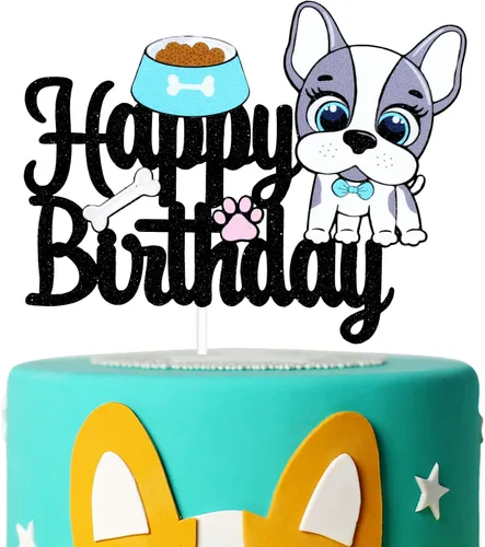 Decoración de pastel de feliz cumpleaños de Bulldog Francés de dibujos animados, decoración de pastel de Bulldog Francés para cachorros de Bulldog