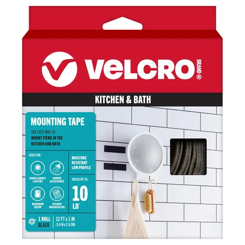 VELCRO Brand Cinta de montaje de cocina y baño. Resistente a la humedad para instalar accesorios de ducha y decoración de baño. Rollo resistente de