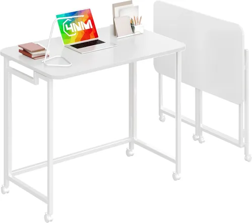 Miniatura 18 de 4NM Escritorio de computadora rodante móvil pequeño de 23.6", mesa carrito plegable para laptop con ruedas, escritorio de oficina portátil para Todo