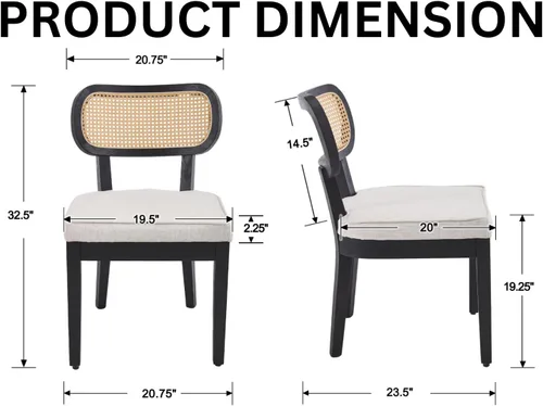 Miniatura 3 de Juego de 4 sillas de comedor de ratán de granja, sillas modernas de madera para cocina y comedor con respaldo de caña, cómodo asiento tapizado
