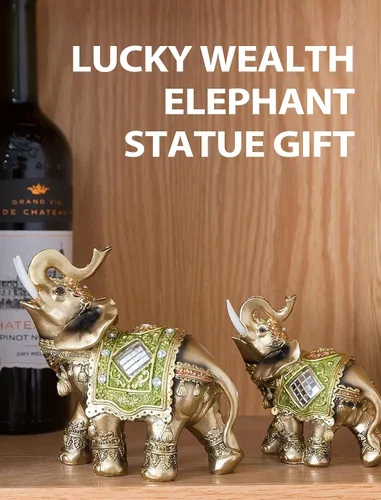 HEEPDD Estatua de elefante de riqueza, escultura de elefante verde Feng Shui, figura de riqueza para el hogar, oficina, decoración de inauguración