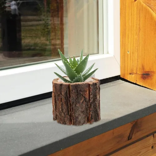 Miniatura 5 de Happyyami 4 macetas rústicas de madera, soporte para plantas pequeñas para decoración interior del hogar, material de corteza impermeable, 3.54 x