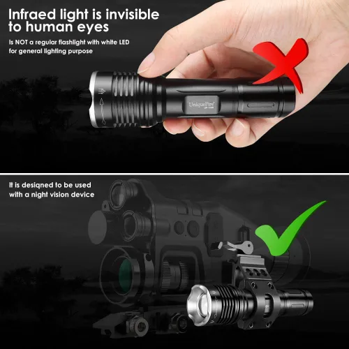 Miniatura 4 de Mini 850 nm IR iluminador linterna luces para visión nocturna, linterna infrarroja pequeña zoomable luz antorcha, 3 modos de memoria función IR 850nm