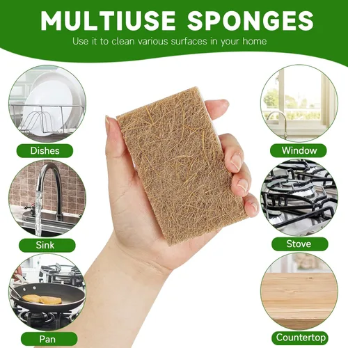 Miniatura 5 de Paquete de 10 esponjas naturales biodegradables para cocina, esponja compostable de celulosa y nuez de coco, esponjas ecológicas para platos
