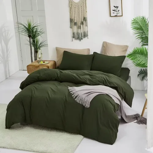 Miniatura 8 de CLOTHKNOW - Juego de edredón verde militar tamaño completo de 3 piezas, juego de ropa de cama verde oscuro, edredón suave con 2 fundas de almohada