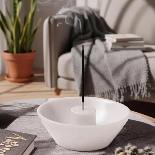Miniatura 2 de Radicaln Soporte de incienso de mármol de 5.5 pulgadas hecho a mano con canicas blancas para decoración del hogar, soporte ideal para varillas