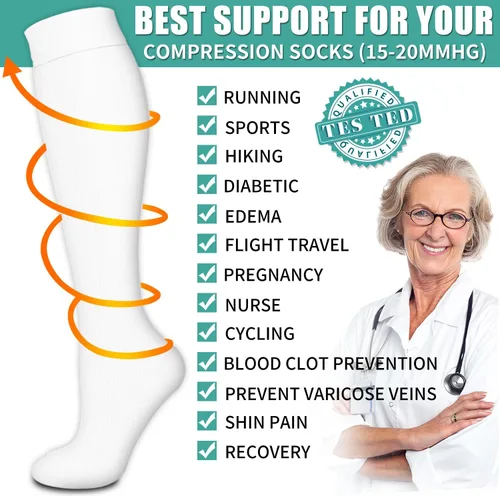 Miniatura 90 de Paquete de 3 pares de calcetines de compresión médica para mejorar la circulación de mujeres y hombres, para correr, hacer deporte y amamantar