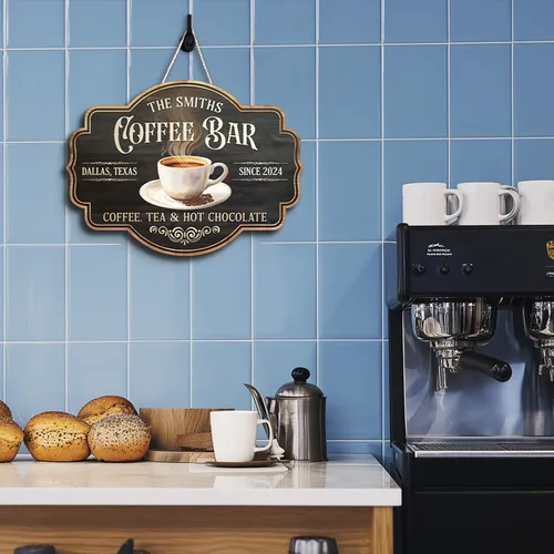 Miniatura 5 de THUYPT Letrero de Café Personalizado, Placa de Letrero de Café de Madera para Colgar en la Pared Decoraciones de Bar de Café, Estación de Café