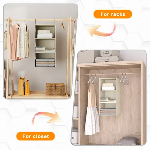 Miniatura 5 de Organizador colgante para armario y almacenamiento con 3 estantes, estantes colgantes plegables de montaje fácil para guardar ropa, bolsos, zapatos