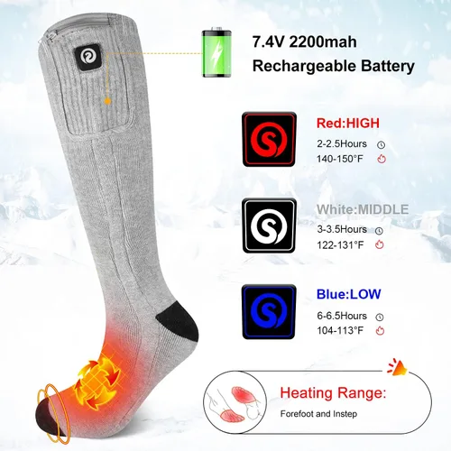 Miniatura 2 de Calcetines térmicos con batería eléctrica recargable de 7.4 V, calcetines largos térmicos para hombres y mujeres, calentadores de pies lavables