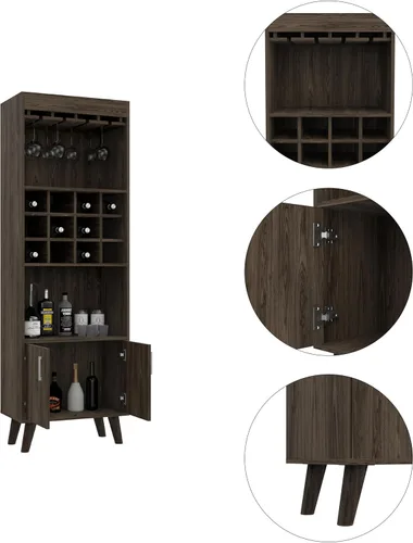 Miniatura 8 de FM FURNITURE Edessa - Armario de bar con 12 cubos de vino, 2 estantes abiertos, estante de vidrio y un gabinete de doble puerta, nogal oscuro