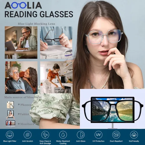 Miniatura 6 de Gafas de lectura cuadradas de gran tamaño, con borde completo, lentes de lectura con bloqueo de luz azul a la moda, anteojos ligeros