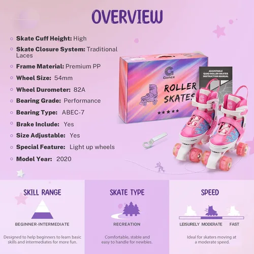 Miniatura 5 de Gonex Patines de ruedas para niñas, niños y mujeres con todas las ruedas iluminadas, patines ajustables para principiantes, niños pequeños y rosa