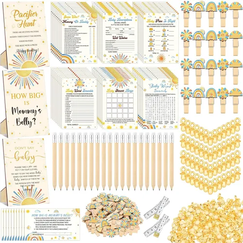 Miniatura 20 de Sherr 476 juegos florales de baby shower, 6 juegos de actividades, tarjeta floral, juego de caza de chupetes, 50 chupetes, qué tan grande es mamá