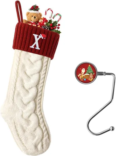Miniatura 31 de Botas de Navidad personalizadas, iniciales personalizadas, 18 pulgadas, botas de Navidad tejidas con letras para colgar en la chimenea, botas de Rojo