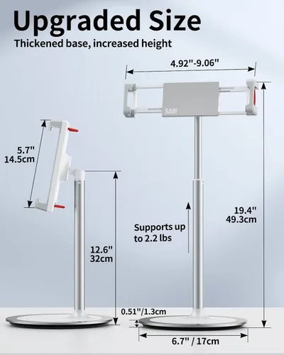 Miniatura 5 de SAIJI Soporte para Tablet, Soporte Ajustable de Altura Extra Kindle, Soporte para iPad de Rotación de 360 Grados, Base de Montaje de Cuna