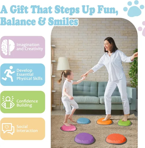 Miniatura 5 de Stepping Stones for Kids, 10 PCS Non-slip Toddlers' Balance Sensory Toys, Indoor & Outdoor Play, Obstacle Course Game for Children Promoting 6 PIEZAS