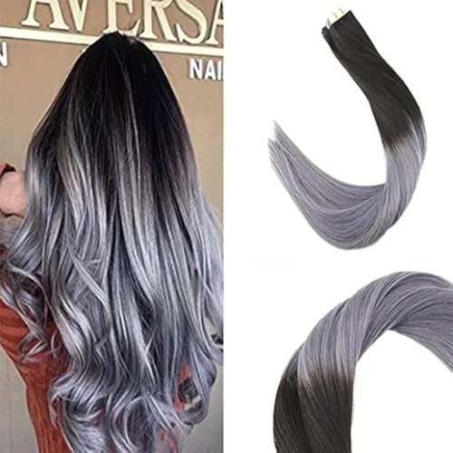 Miniatura 55 de Extensiones de cabello humano Remy con cinta adhesiva sin costuras (16 pulgadas, 10 unidades, rubio ceniza)