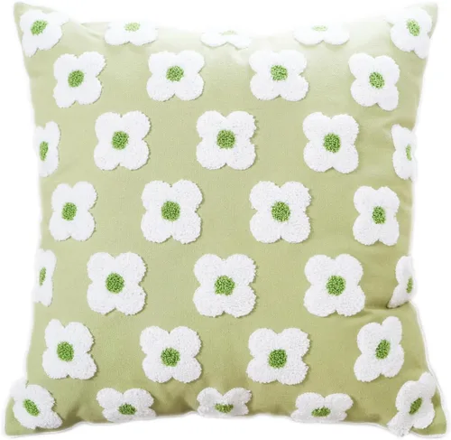 Miniatura 13 de DECOBIRD Funda de almohada bordada de 18 x 18 pulgadas, diseño floral beige, decoración del hogar, funda de almohada bordada de lona de algodón