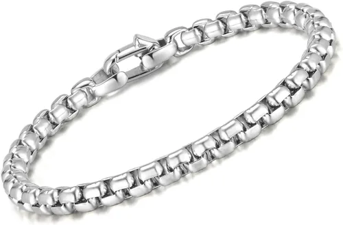 VNOX Box Chain Bracelet for Men Women - Simple Metal Mens Bracelets Square Rolo Link Round Box Chain Black Stainless Steel Bracelets Jewelry Gifts