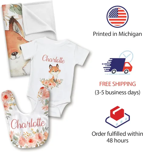 Miniatura 5 de Fox - Mantas de bebé personalizadas para niños con nombre, manta de bebé personalizada, regalos personalizados para niño recién nacido (zorro 19)