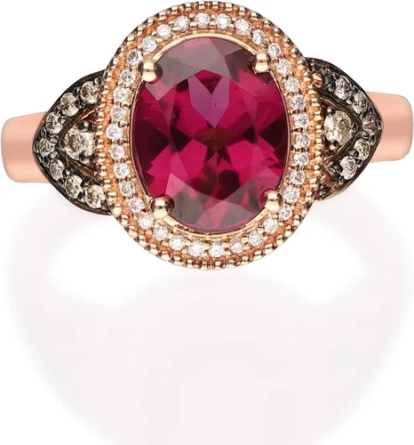 Gin & Grace Anillo de diamantes de granate natural rosa púrpura de 10 quilates (I1) con joyería de trabajo diario para mujeres, regalos para ella,