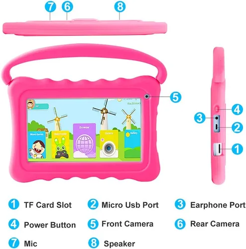 Miniatura 5 de Tabletas para niños de 7 pulgadas, tableta para niños pequeños con WiFi, tableta infantil de edición para niños con cámara dual, tabletas para niños