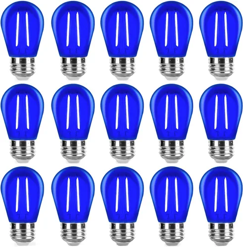 Bombilla azul S14 de plástico de 2 W LED de repuesto para luces de cadena de luces interiores y exteriores, inastillable, base E26, filamento E26,