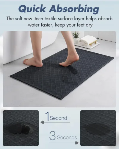 Miniatura 3 de AMOAMI Tapetes de baño ultra delgados, con parte trasera de goma, antideslizantes, absorbentes, para suelo, regadera y lavabo