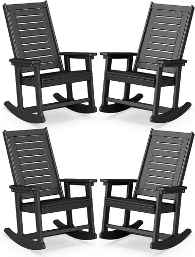 Miniatura 13 de BRIOPAWS Outdoor Rocking Chairs Set of 2 HDPE Plastic Porch Rockers Aqua Oversized Patio Rocker Chair High Back for Big Man Weather