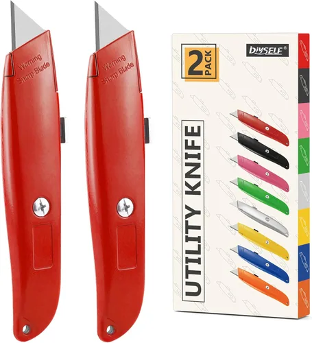 Miniatura 25 de DIYSELF Paquete de 2 cuchillos utilitarios, cortador retráctil, resistente (naranja)